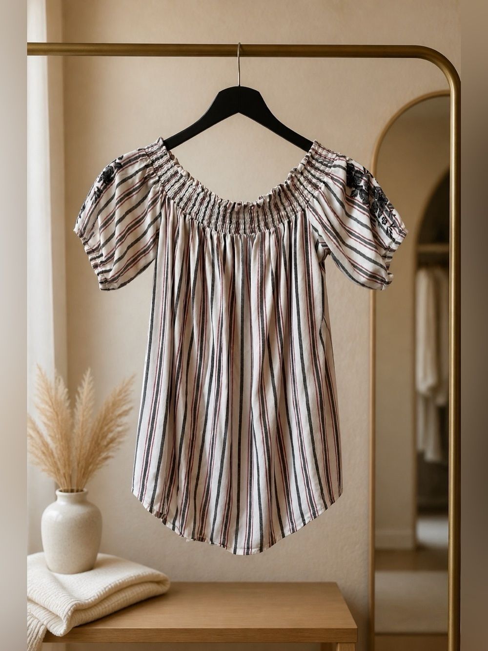 Striped Off-Shoulder Women's Top Size Small